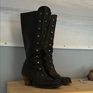 John Fluevog Black Heeled Boots with Victorian Lace-Up